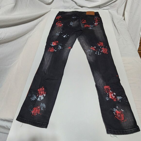 ZCL Skinny Fit Jeans – Black Denim with Red & Gray  Print – Size 32/323 - Picture 1 of 6